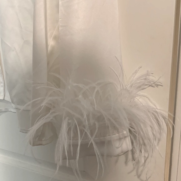 Pure White Bridal Silk Pajamas with Feathers as Sleeves - Picture 2 of 11